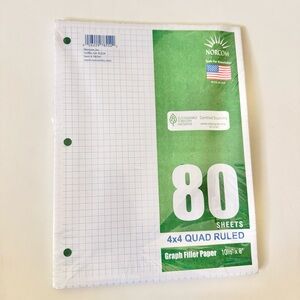 80 Sheets 4x4 Quad Ruled Graph Filler Paper 10.5”x 8”